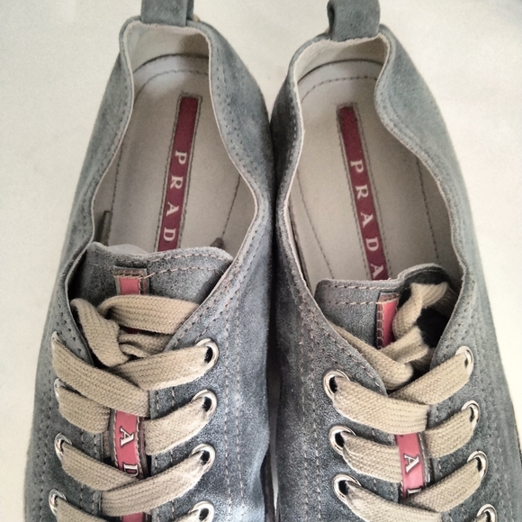 PRADA Sz 38.5 suede Leather Low-top Sneakers women's authentic - Picture 5 of 12